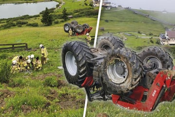 Traktor kracht 150 Meter in die Tiefe: Fahrer schwer verletzt