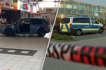 Spektakulärer Einbruch in Einkaufszentrum: Dieb rast mit Auto durch Eingangstür