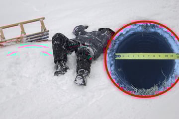 Geht das? Teenager rutscht vom Schlitten und fällt in nur 28 Zentimeter breites Loch