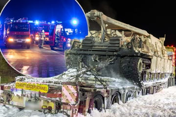 Unfall A4: Er hatte einen US-Panzer an Bord: Tieflader brennt auf A4-Raststätte