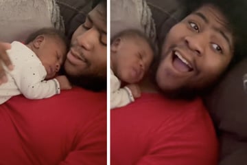 Frischgebackener Vater hat winziges Baby auf der Brust: Was dann passiert, ist zuckersüß