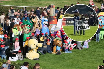 Leipzig: Maskottchen-Spaß und skandalöser Protest: Messemännchen crasht Scheibenholzer Rennen