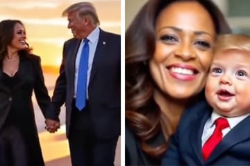 Hier ist etwas faul: Trump und Harris küssen, schmusen und bekommen Baby