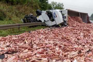 Unfall A7: Nutella und ein fleischiges Meer: Heftiger Lkw-Unfall auf A7