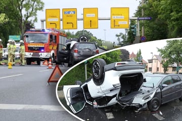 Schwerer Unfall in Dresden-Strehlen: Nissan überschlägt sich, drei Personen verletzt