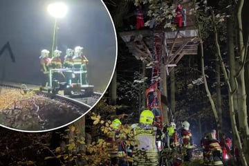 Irrer Rettungseinsatz: Suff-Mann sitzt in Baumhaus fest, Feuerwehr rückt mit Draisine an