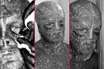 Tattoo addict "Black Alien" gets bloody tears inked under his eyes