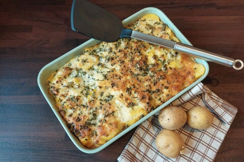 Rezept für ein Kartoffelgratin mit Käse-Sahne-Soße