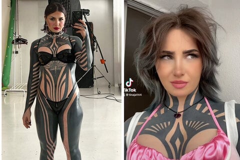 Woman with bodysuit tattoo that took 200 hours warns that society is