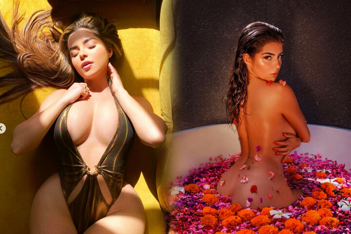 Sexbombe Demi Rose komplett nackt im Blumenbad! 