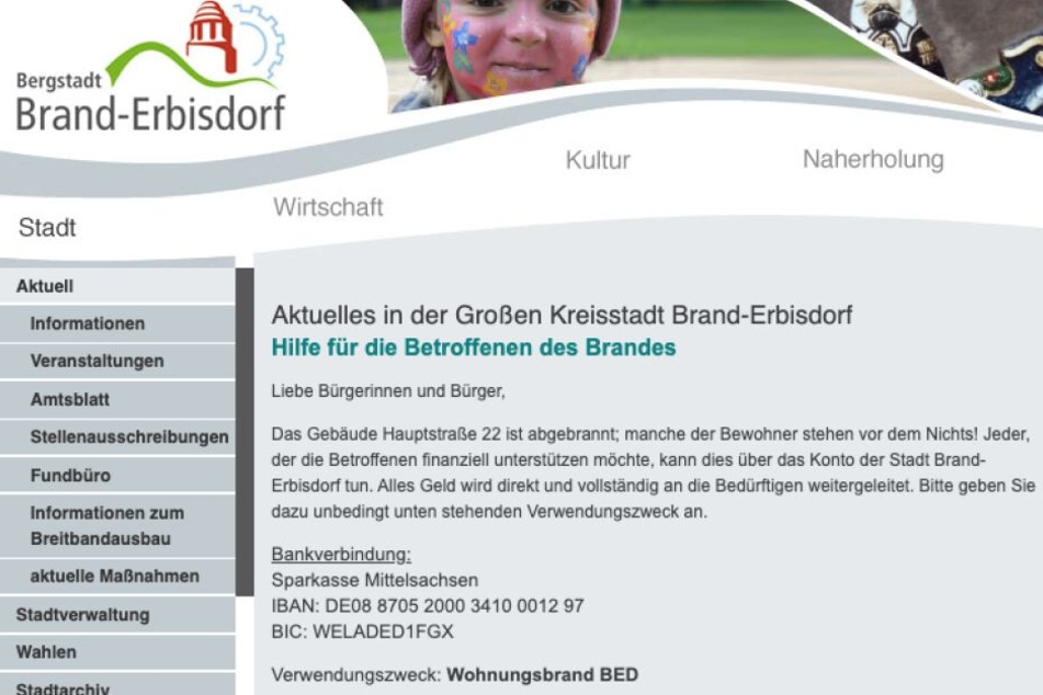 Die Stadt Brand-Erbisdorf ruft zu einer Spendenaktion für Betroffene auf.