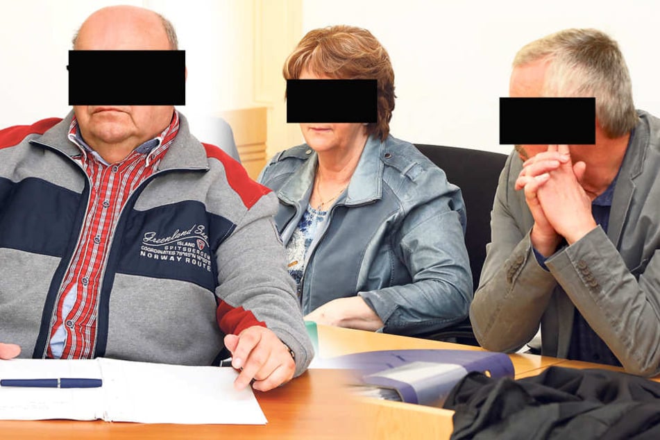 Michael B. (70) und Christa (70) sowie Spediteur Wolfgang H. (64, l.) sitzen derzeit vorm Landgericht.