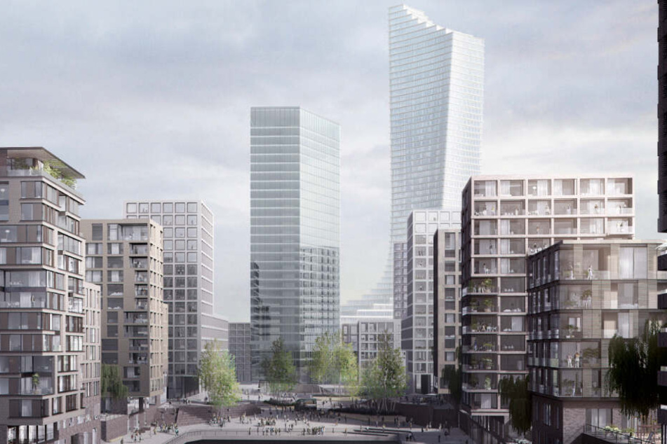 Die Visualisierung zeigt das geplanten Bauvorhaben "Elbtower" in der Hafencity nahe der Elbbrücken.
