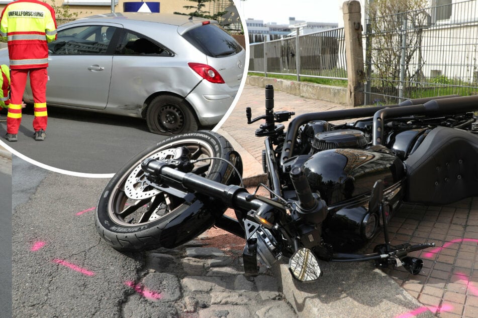 Heftiger Unfall in Radebeul: Motorrad kracht gegen Opel!