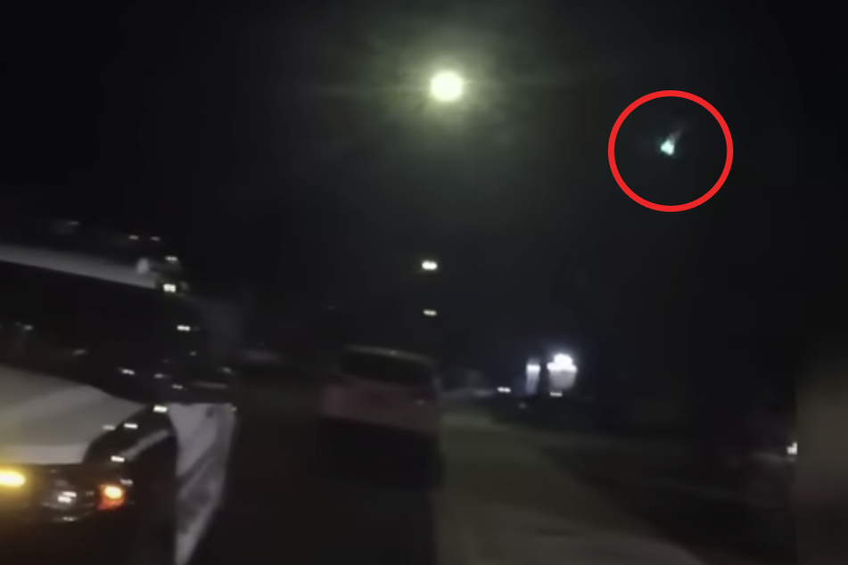 Bodycam recordings also show a mysterious bright object apparently falling from the sky.