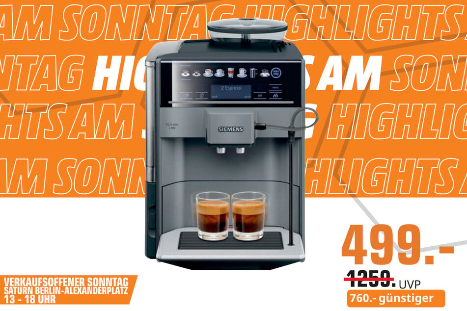 Siemens-Kaffeevollautomat TE651509DE EQ6 plus s100 für 499 statt 1.259 Euro.