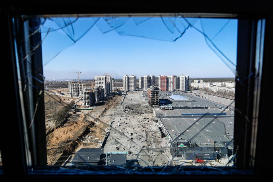 A view of a shopping mall in the Podilskyi district of Kyiv, which was attacked by Russian air strikes overnight.