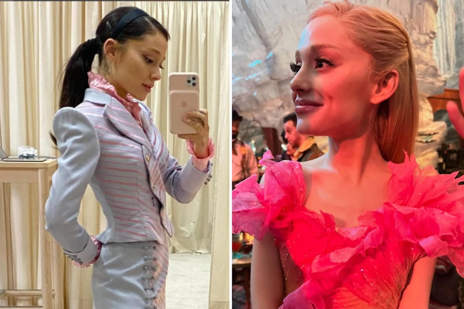 Ariana Grande has dropped another collection of behind-the-scenes photos from the Wicked set, including an early look at her transformation into the character of Glinda.