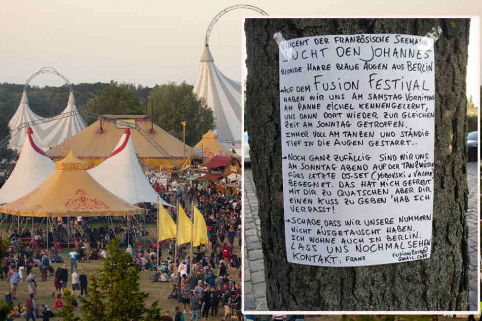 Mit einem handgeschriebenen Zettel wird nach Johannes vom Fusion-Festival gesucht.