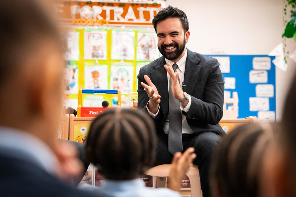 New York City Mayor Zohran Mamdani claps during a visit at Learning Through Play Pre-K on April 18, 2026.