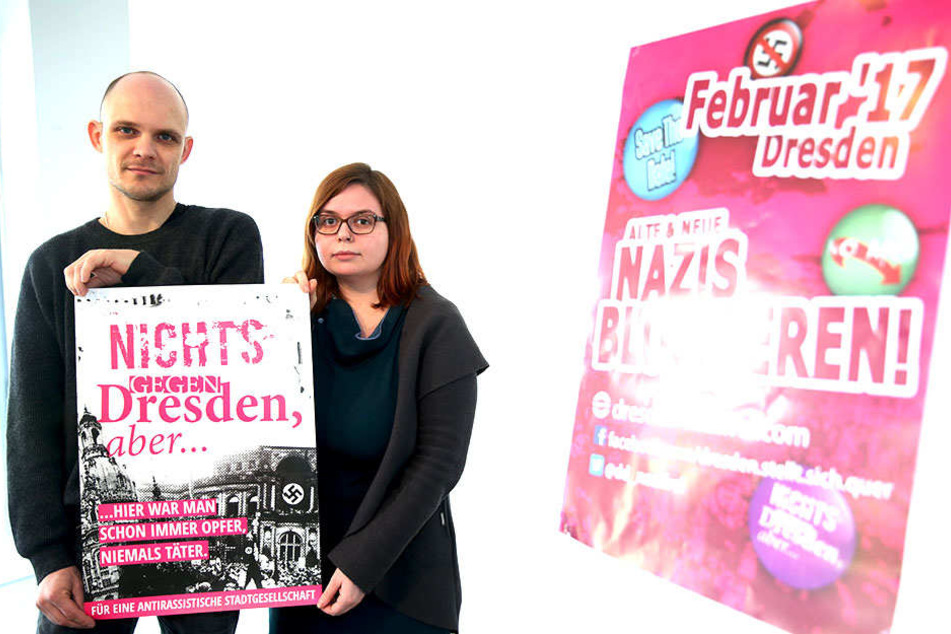 Albrecht von der Lieth (38) und Franziska Fehst (26) rufen für „Dresden
Nazifrei“ zu Blockaden auf.