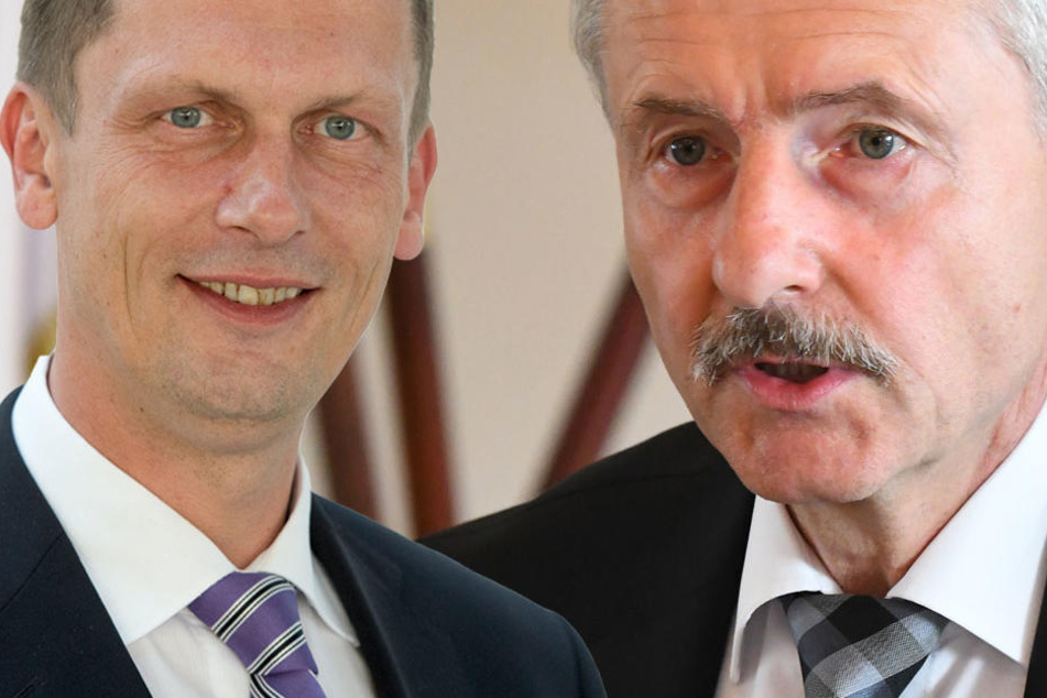Cottbus' Oberbürgermeister Kelch (l) und Innenminister Schröter. (Bildmontage)