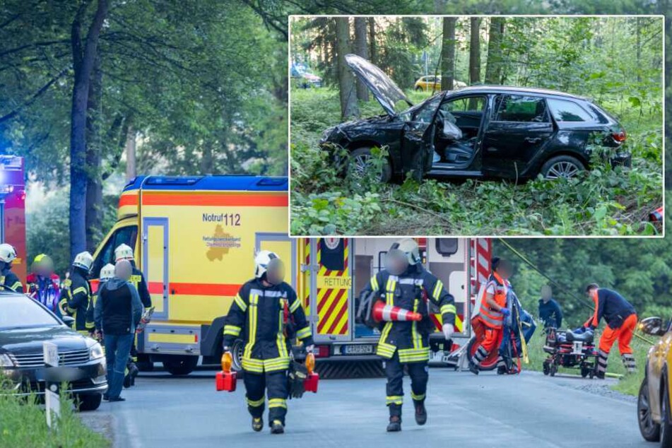 Schwerer Unfall im Erzgebirge: Seat kommt von Straße ab und landet im Wald