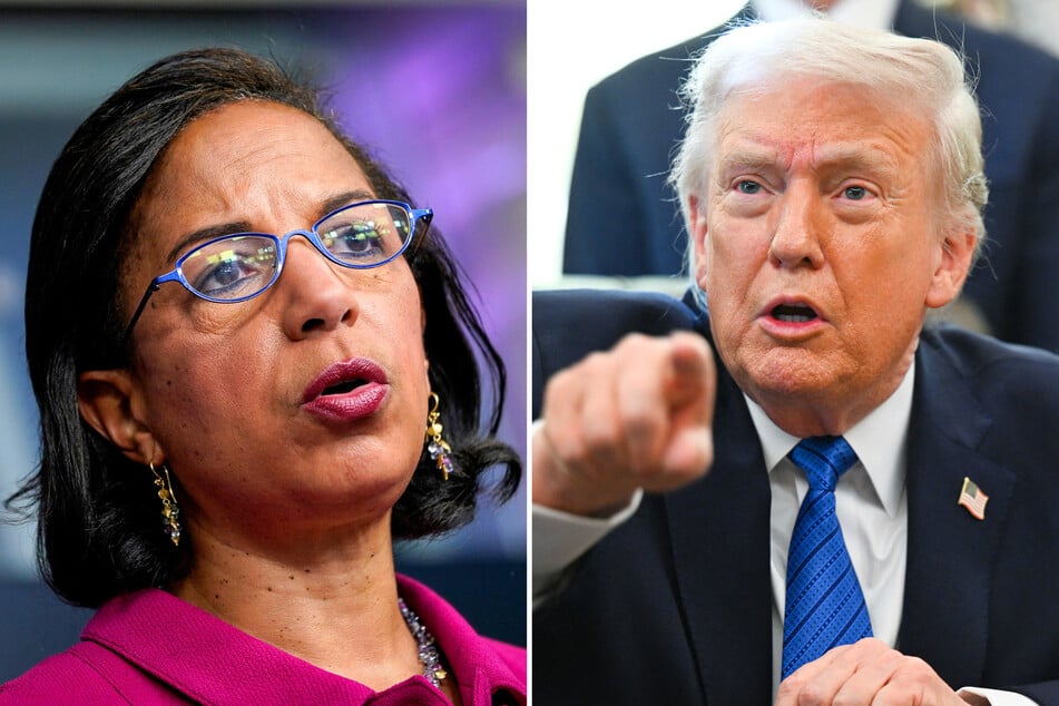 President Donald Trump (r.) shared a social media post calling on Netflix to fire Susan Rice from their board of directors.