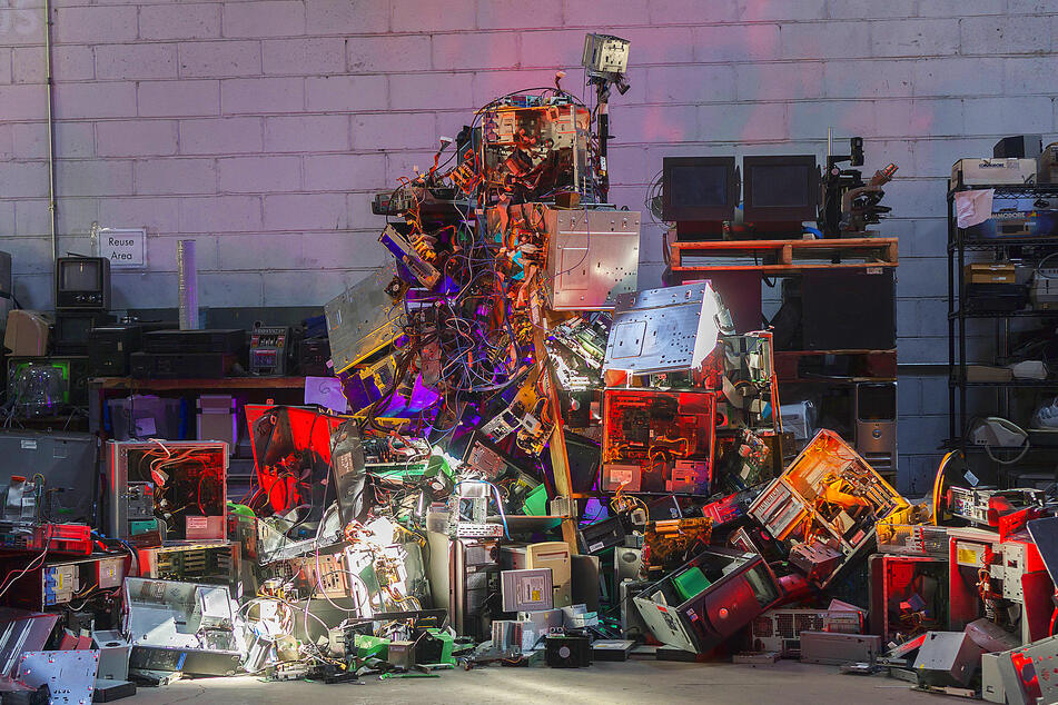 E-Waste art installation at Lower East Side Ecology Center's Gowanus Brooklyn e-waste warehouse in 2015.
