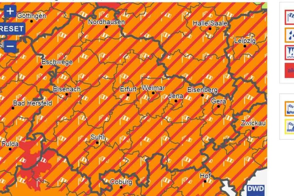 Die Unwetterwarnung gilt für ganz Thüringen.
