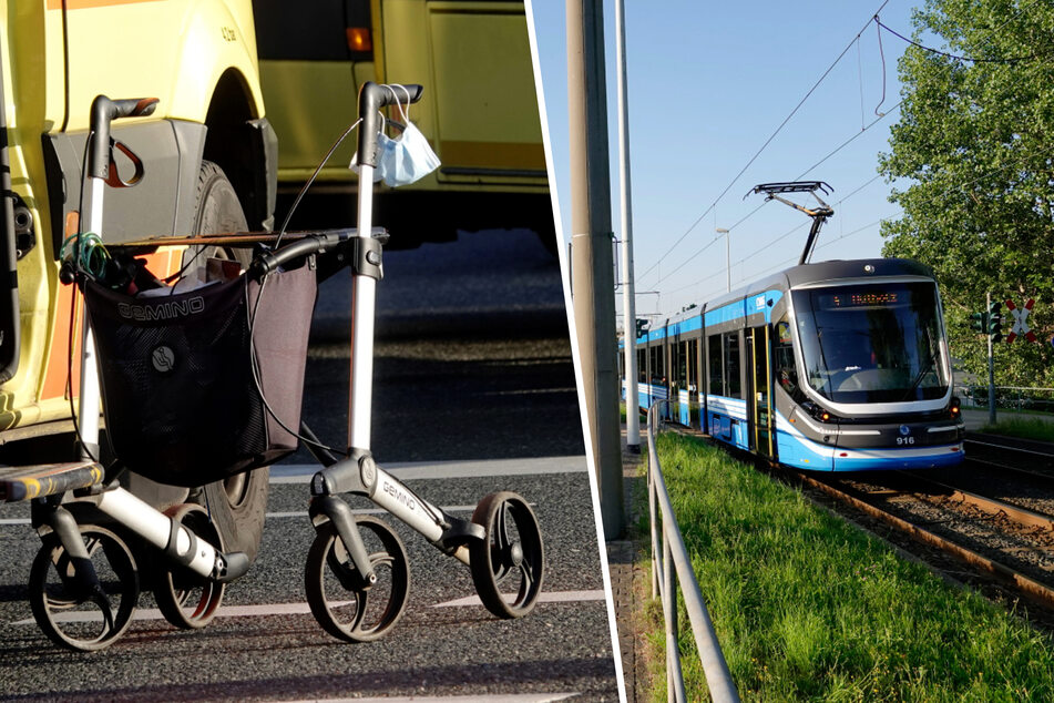 Schwerer Unfall in Chemnitz: Frau mit Rollator von Straßenbahn erfasst
