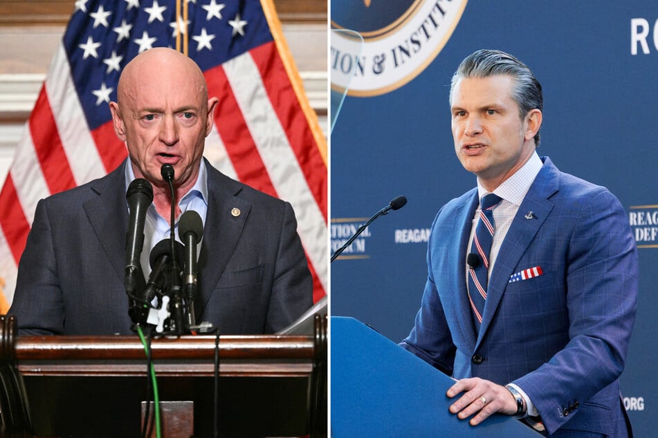 Defense Secretary Pete Hegseth (r.) and Senator Mark Kelly reportedly got into a heated exchange during a military briefing on Tuesday.