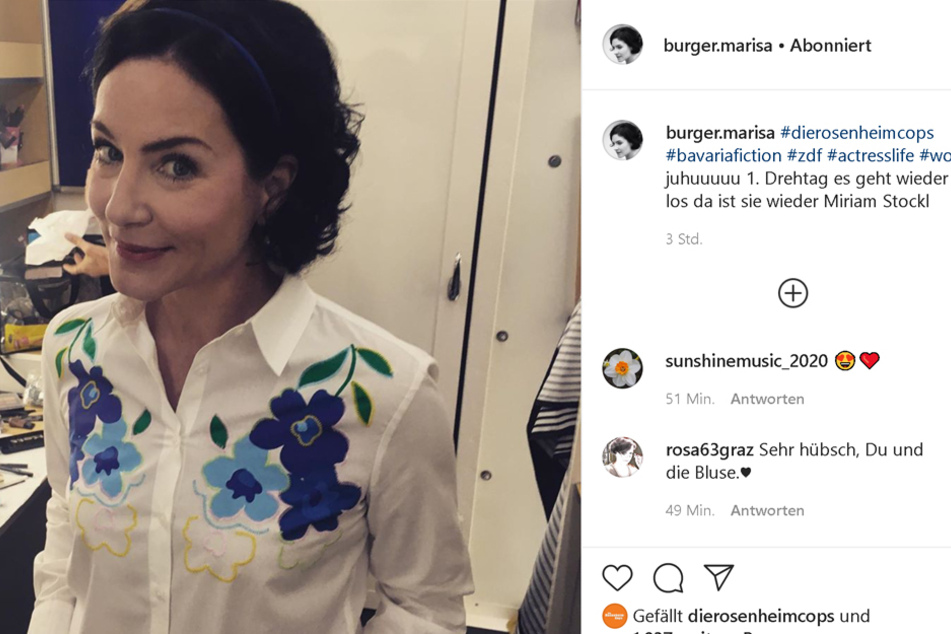 "1. Drehtag es geht wieder los da ist sie wieder Miriam Stockl", schreibt Marisa Burger auf Instagram.
