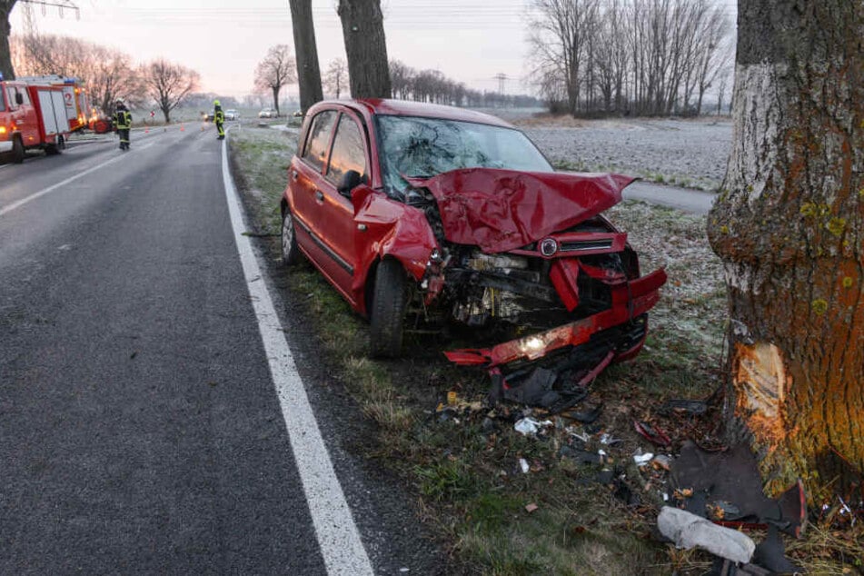 Das Auto der jungen Frau wurde gegen einen Baum geschleudert.