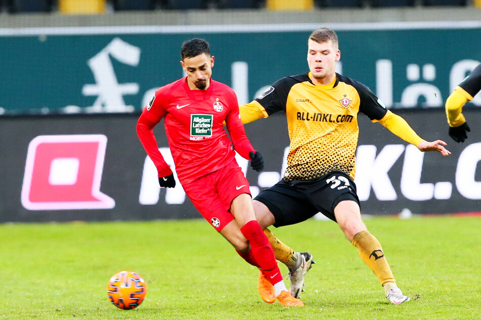 Dynamos Kevin Ehlers (20, l.), hier im Zweikampf mit dem Lauterer Kenny Prince Redondo (26), ist - abgesehen acht Münchener Profis - der wertvollste Spieler der 3. Liga.