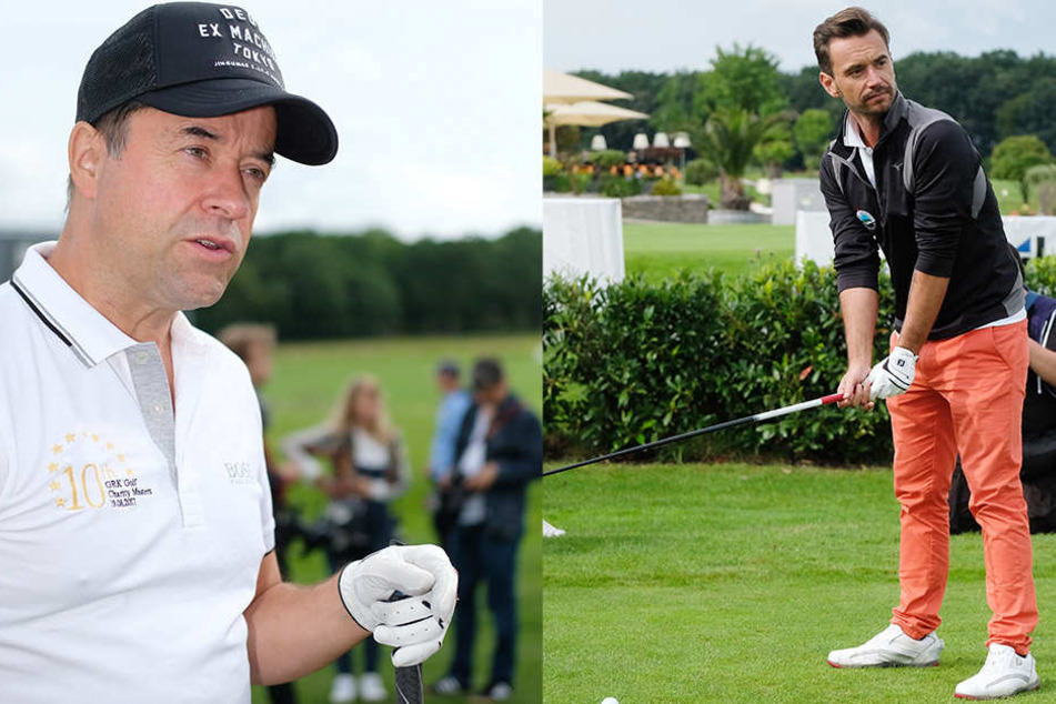Jan Josef Liefers (l.) legte fürs Charity-Golfen eine Gesangspause ein. Am 1. September erscheint sein neues Album. Für Florian Silbereisen war das Ergebnis derweil egal.