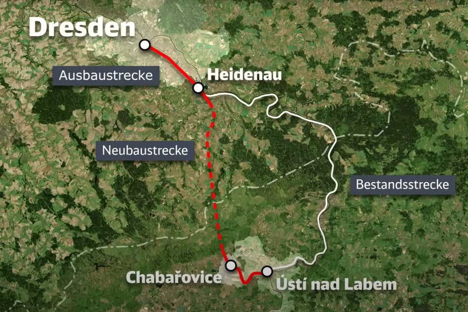 Eine Neubaustrecke soll die Reisezeit zwischen Dresden und Prag auf lediglich eine Stunde begrenzen.