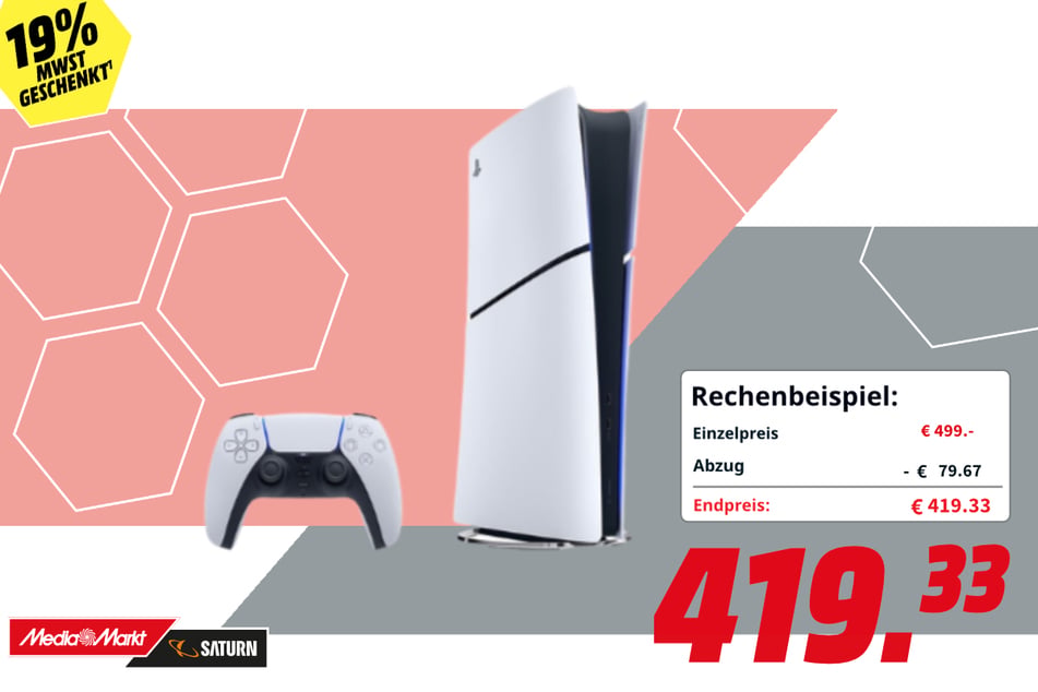 Sony PlayStation 5 Digital Edition (Slim) für 419,33 Euro.