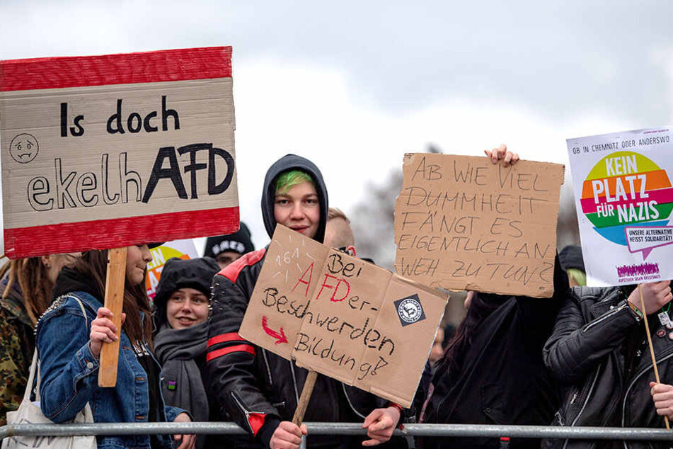 Spruchbänder der Demonstranten in Riesa.