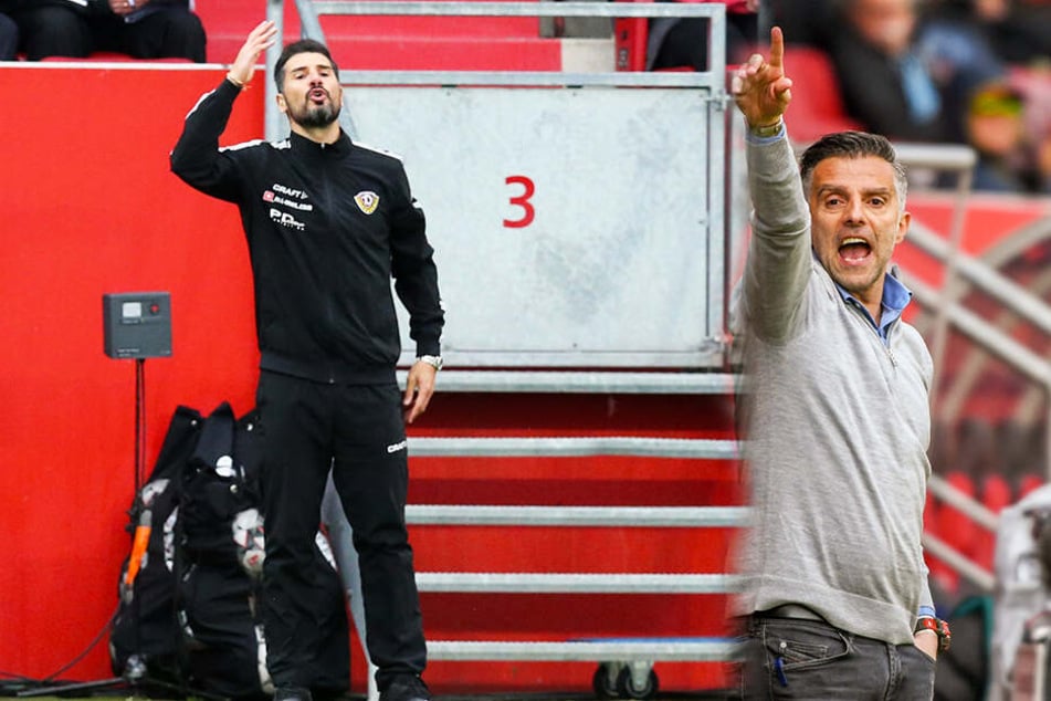 Eiszeit herrschte nach der Partie zwischen Ingolstadts Trainer Tomas Oral (r.) und seinem Dynamo-Kollegen Cristian Fiel (l.).