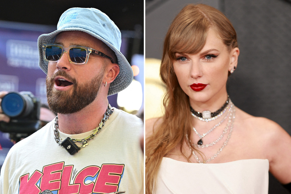 Travis Kelce (l.) has spilled the secrets behind his romance with Taylor Swift in a new interview, where the NFL star revealed what made him fall for the singer.