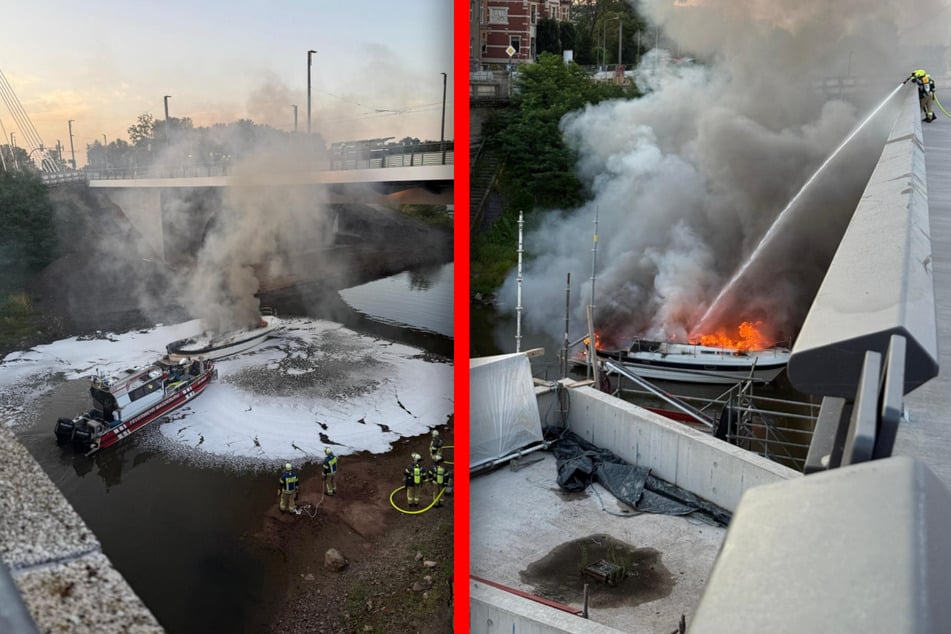 Nahe der Zollbrücke brannte am Morgen eine Motoryacht.