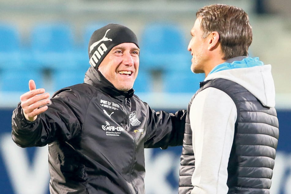 Beim bisher letzten Gastspiel von Patrick Glöckner (44, r.) in Zwickau war am Ende FSV-Coach Joe Enochs der lachende Sieger.