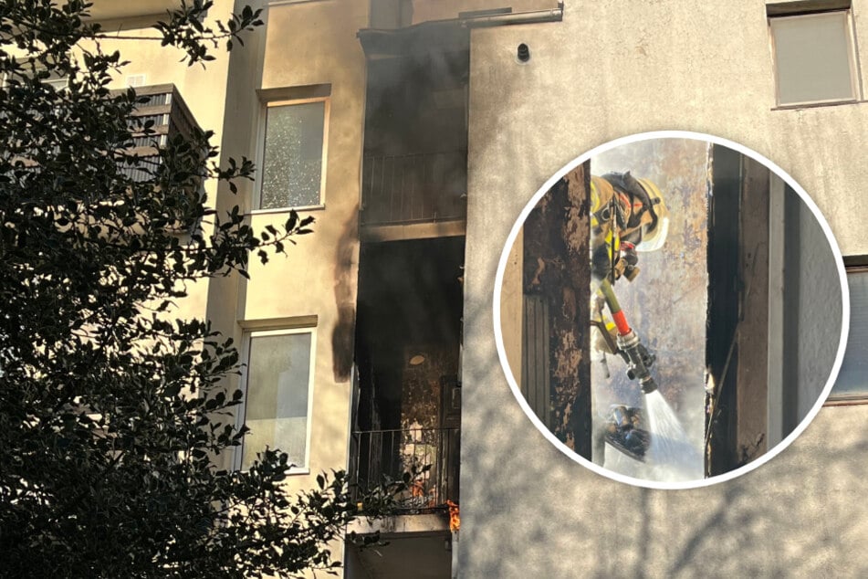 Balkon-Brand in Mehrfamilienhaus: Feuerwehr geht sofort in den Innenangriff