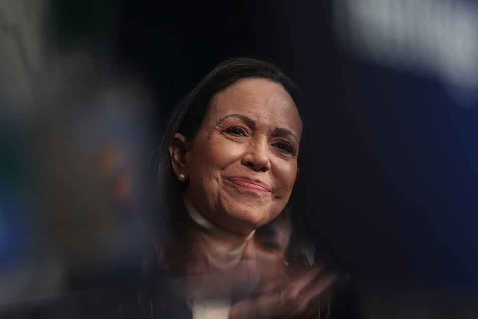 Venezuelan opposition leader and Nobel Peace Prize winner Maria Corina Machado speaks during a news conference at the Heritage Foundation headquarters in Washington, DC on Friday.
