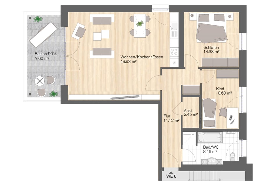 Wohneinheit 6: 3-Raum-Wohnung mit Balkon