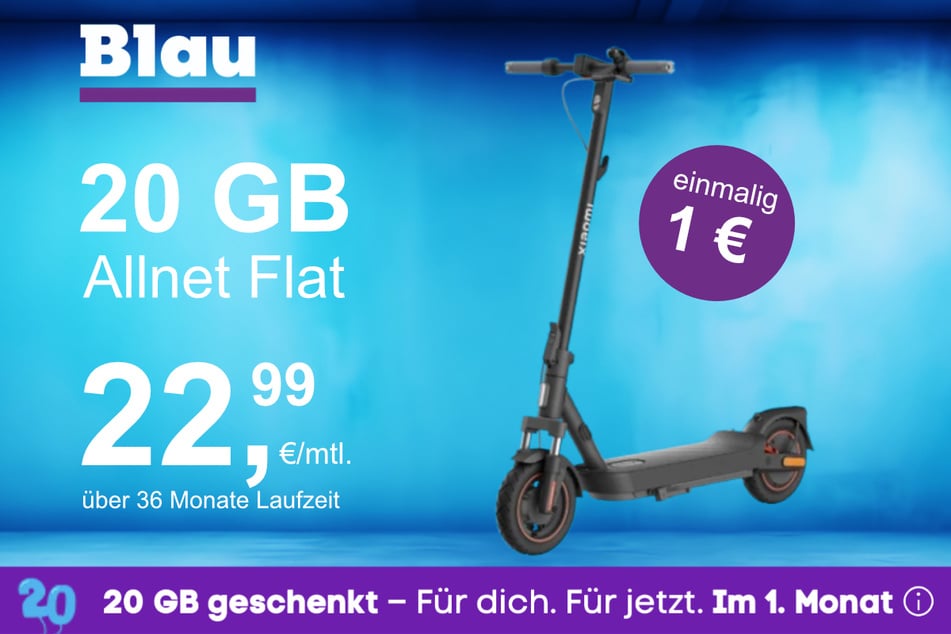 Der Xiaomi E-Scooter 5 Max im Blau Allnet M für einmalig 1 Euro.