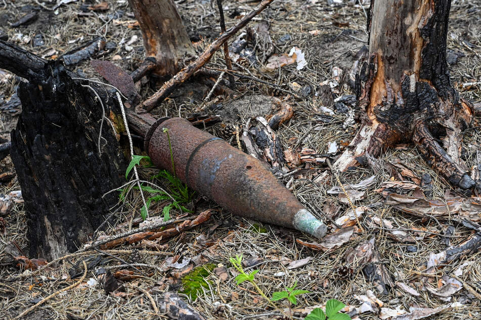 Russische Panzergranaten - hier ein Exemplar auf einem ehemaligen Truppenübungsplatz in Lieberose (Dahme-Spreewald) - werden in Brandenburg immer wieder gefunden.