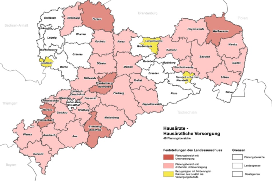 Abgesehen von den Metropolen Leipzig und Dresden droht fast überall in Sachsen eine ärztliche Unterversorgung, obwohl im Freistaat mit 19 251 insgesamt 457 Ärzte mehr arbeiten als noch ein Jahr zuvor (Stand: 31.12.2022).