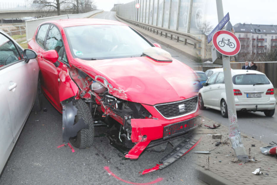 Der Seat Ibiza ist heftig demoliert. (Bildmontage)